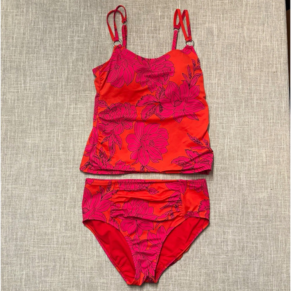 Liz Claiborne Women's 2-Piece Tankini Floral Orange/Pink Size 10 Vacation